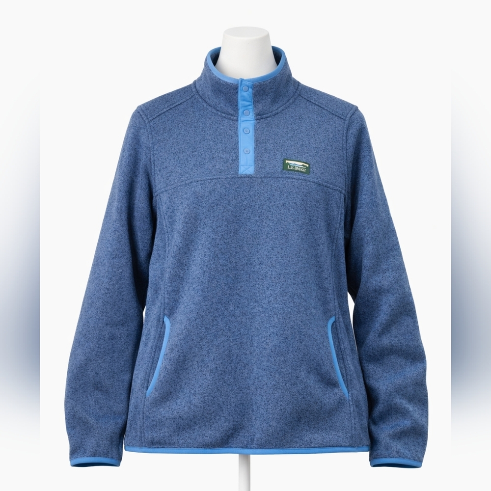 L.L. Bean Women’s‎ Quarter Button Blue Pullover Fleece Sweater. XL Regular.